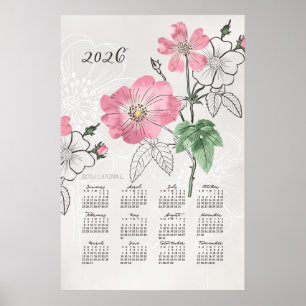2026 Calendar Poster Botanical Rose