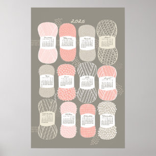 2026 Calendar Poster Knitting Beige and Rose
