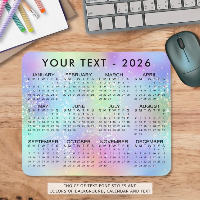 2026 Calendar Rainbow Glitter Mouse Pad (Creator Uploaded)