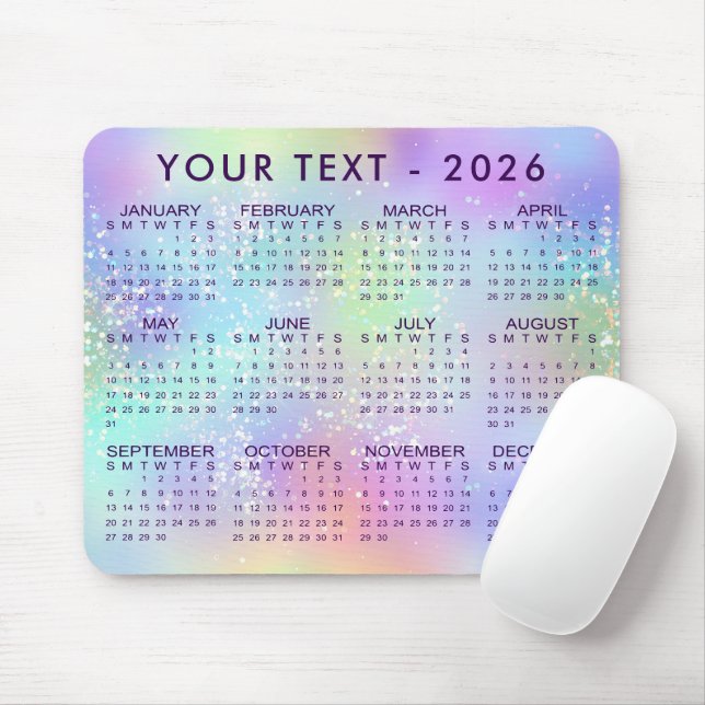 2026 Calendar Rainbow Glitter Purple or Custom Mouse Pad (With Mouse)