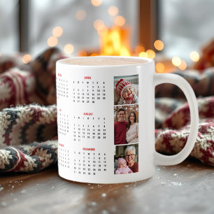 2026 calendar red photo collage three photo coffee mug