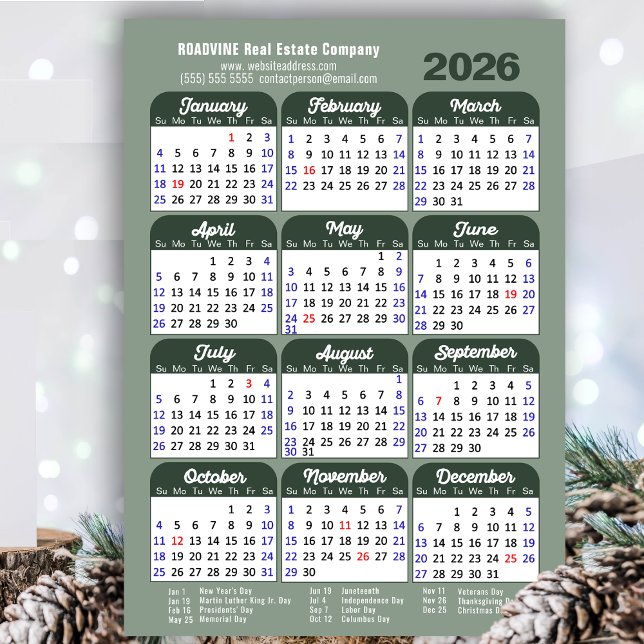 2026 Calendar Sage Green Simple Business Magnetic (Creator Uploaded)
