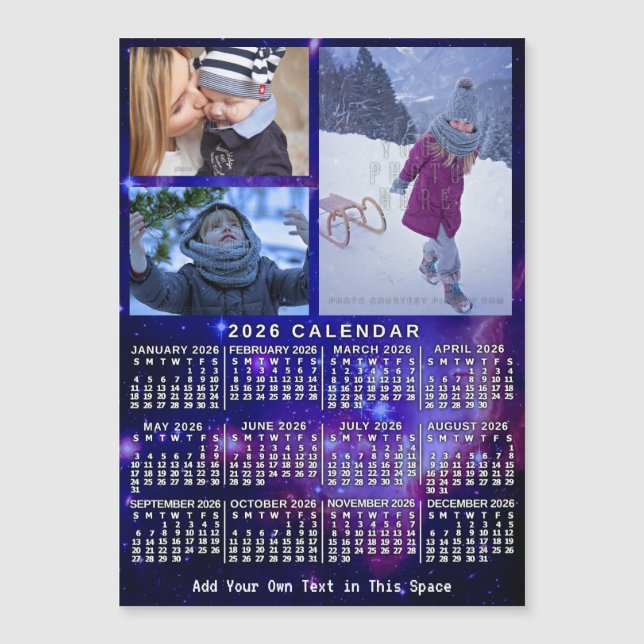 2026 Calendar Space Nebula 3 Custom Photos Magnet (Front)