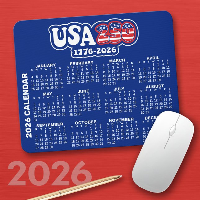 2026 Calendar - Spirit of 76 - America's USA 250 Mouse Pad (2026 Calendar on a Mousepad)