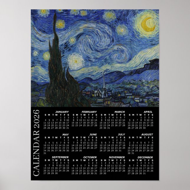 2026 Calendar, Starry Night / Van Gogh, Large Poster (Front)