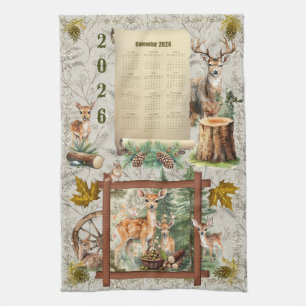 2026 Calendar Towel Deer Buck Pinecones Acorns 