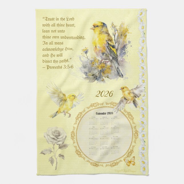 2026 Calendar Towel Goldfinch Trust in the Lord  (Vertical)