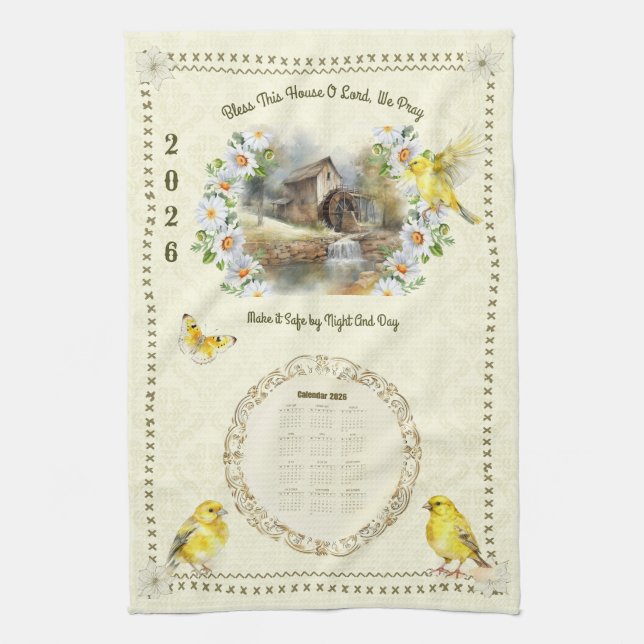 2026 Calendar Towel Kitchen Prayer House Blessing (Vertical)