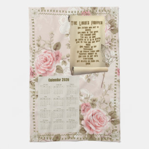2026 Calendar Towel The Lord's Prayer Pink Roses