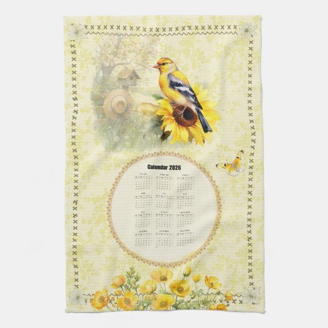 2026 Calendar Towel Yellow Goldfinch (Vertical)