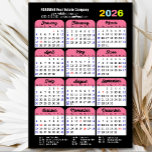 2026 Calendar US Holidays Pink Corporate Magnetic<br><div class="desc">Modern Black Pink Colourful 2026 Calendar Corporate Magnetic Card featuring Federal Holidays in United States. All the texts are pre-arranged for you to personalise easily and quickly with your own details.</div>