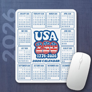 2026 Calendar - USA 250 Red White Blue Mouse Pad