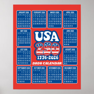 2026 Calendar - USA 250 Red White Blue Poster