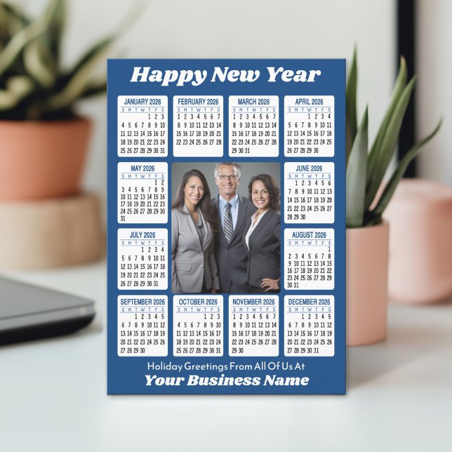 2026 Calendar - Vertical Business Photo Holiday Card (2026 Calendar on a Business Holiday Card with Photo)