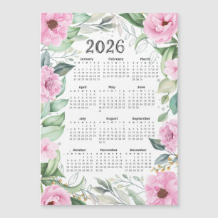 2026 Calendar Watercolor Eucalyptus Pink Floral