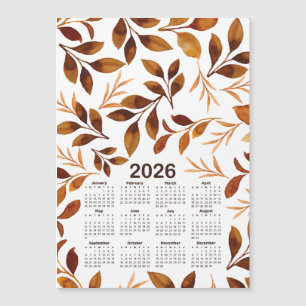 2026 Calendar Watercolor Fall Leaves Pattern