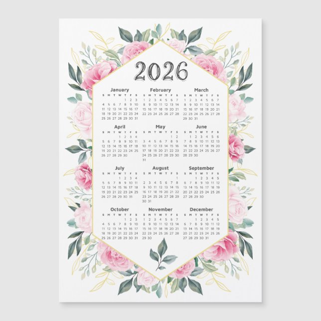 2026 Calendar Watercolor Pink Botanical Greenery (Front)
