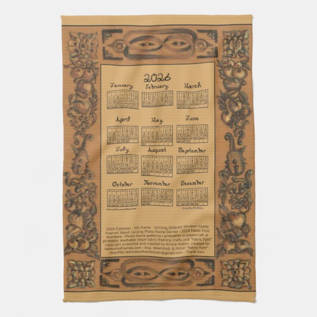 2026 Calendar Windsor Castle Onspired Woodwork Tea Towel (Vertical)
