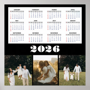 2026 Calendar with Black Background Poster
