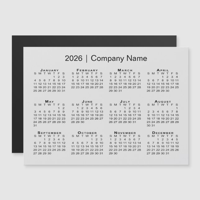 2026 Calendar with Company Name Grey Magnet (Front/Back)