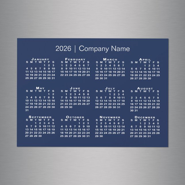 2026 Calendar with Company Name Navy Blue Magnet (2026 Calendar with Company Name Navy Blue Magnet in situ)
