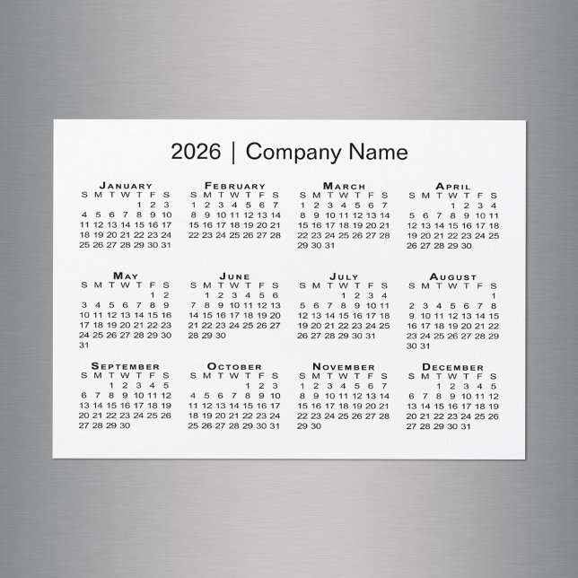 2026 Calendar with Company Name White Magnet (2026 Calendar with Company Name White Magnet in situ)