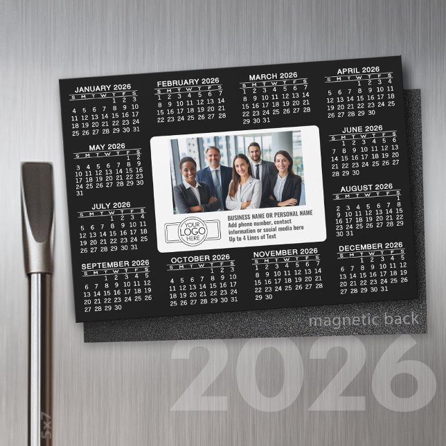 2026 Calendar with logo Contact Information Magnet (2026 Calendar with a Place for your logo - Hand Out To Clients as a Thank You Gift!)