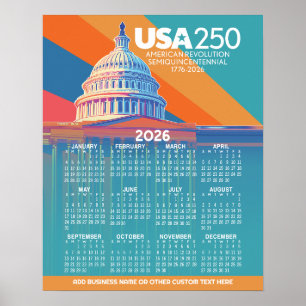 2026 Calendar with USA 250 Capital Dome America Poster