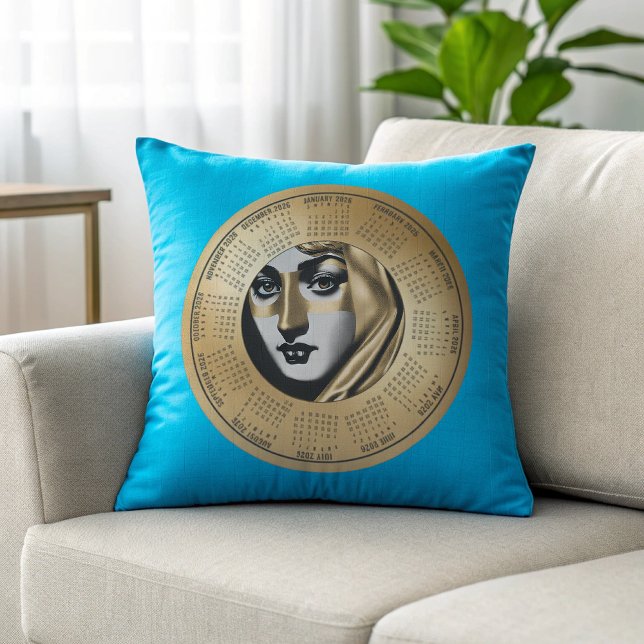 2026 Calendar Woman’s Face in Black and Gold Cushion (Creator Uploaded)