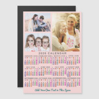 2026 Calendar Year Colorful Pink Custom 3 Photos