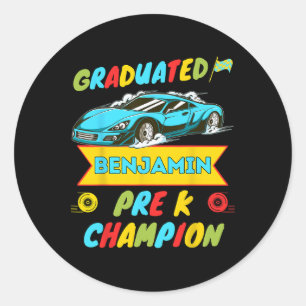 2026 Car Benjamin Personalised Last Day Of Pre K G Classic Round Sticker