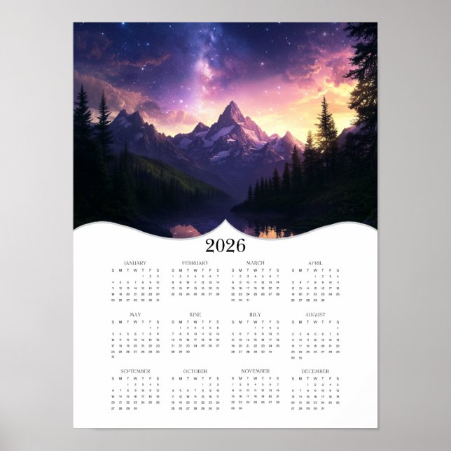 2026 Celestial Mountain Full Year Wall Calendar Poster (Front)