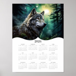 2026 Celestial Wolf Fantasy Art Full Year Calendar Poster