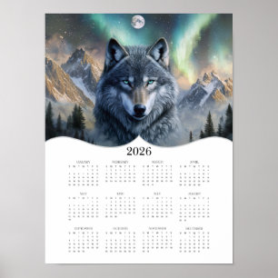 2026 Celestial Wolf Fantasy Art Full Year Calendar Poster