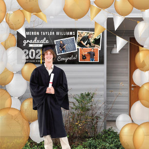 2026 Chalkboard Sketch 3 Photo Graduation Party Banner