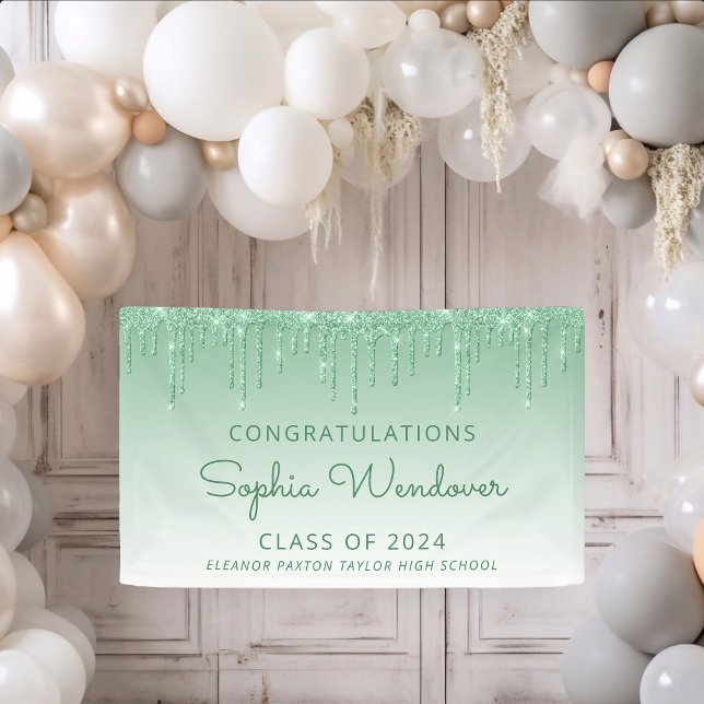 2026 Chic Green Glitter Drip Graduation Banner (Creator Uploaded)
