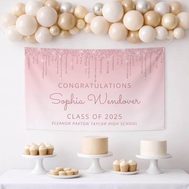 2026 Chic Pink Glitter Drip Graduation Banner (Creator Uploaded)