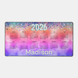 2026 Chic pink purple faux glitter custom calendar Desk Mat