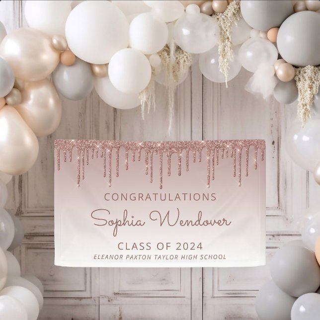 2026 Chic Rose Gold Glitter Drip Graduation Banner (Creator Uploaded)