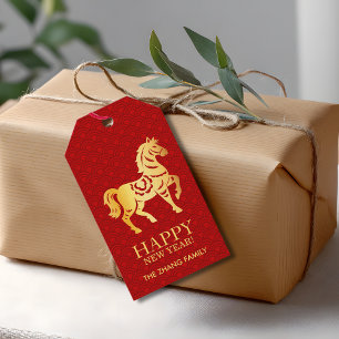 2026 Chinese New Year Horse Red Gold Gift Tags