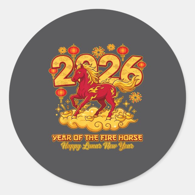 2026 Chinese New Year Of The Horse Lunar Zodiac  Classic Round Sticker (Front)