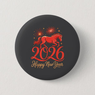 2026 Chinese Zodiac Horse Year Happy New Year Fire 6 Cm Round Badge
