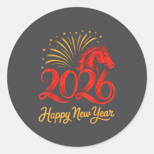2026 Chinese Zodiac Horse Year Happy New Year Fire Classic Round Sticker