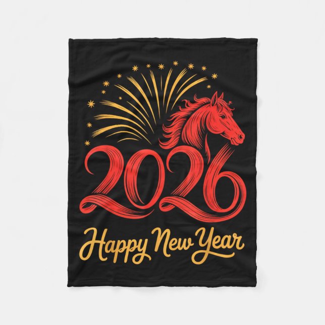 2026 Chinese Zodiac Horse Year Happy New Year Fire Fleece Blanket (Front)