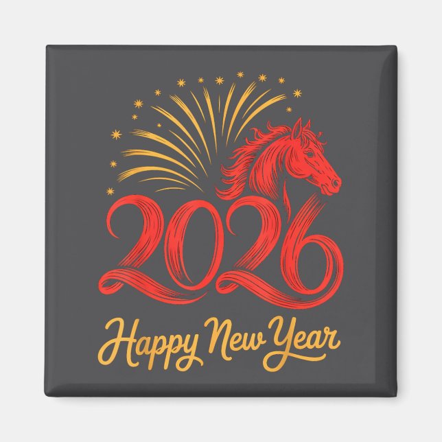 2026 Chinese Zodiac Horse Year Happy New Year Fire Magnet (Front)