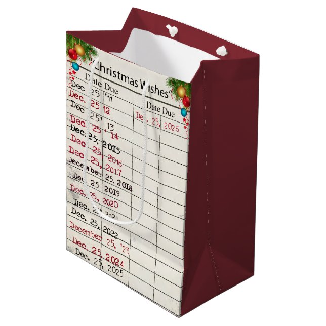 2026 Christmas Library Card with Dates Medium Gift Bag (Front Angled)