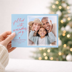 2026 CHRISTMAS PHOTO elegant type overlay blue red Holiday Card