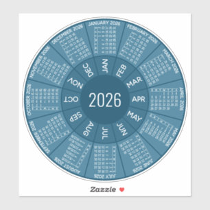 2026 Circle Calendar - Modern Shades of Blue