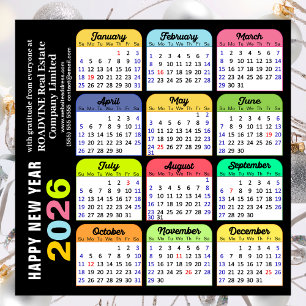 2026 Colour Calendar Modern Black Corporate Magnet