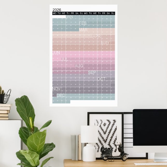 2026 Colourful Calendar Vertical Year Planner Poster (Home Office)